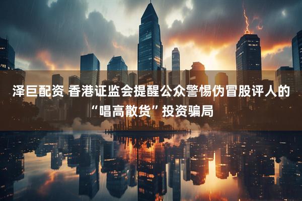 泽巨配资 香港证监会提醒公众警惕伪冒股评人的“唱高散货”投资骗局